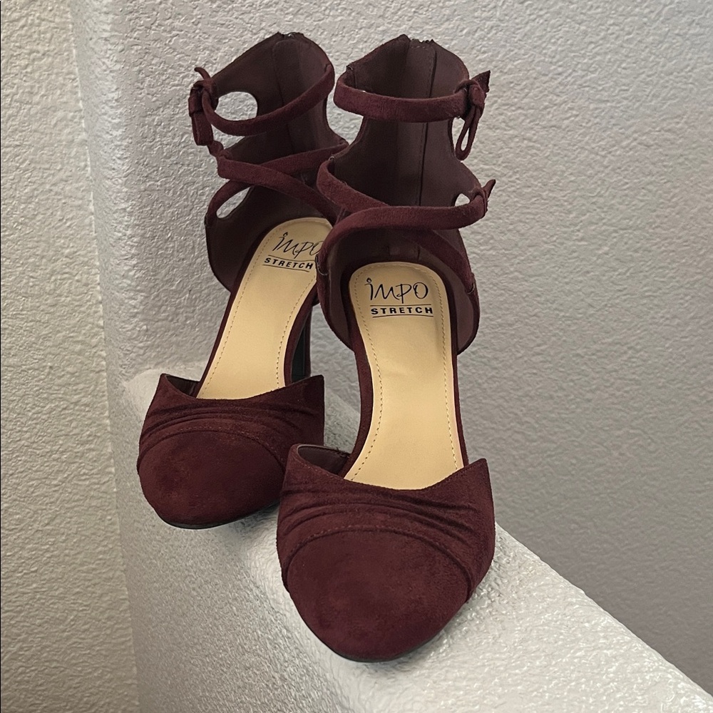 Impo Wine Suede Crisscross Ankle-Strap Heels